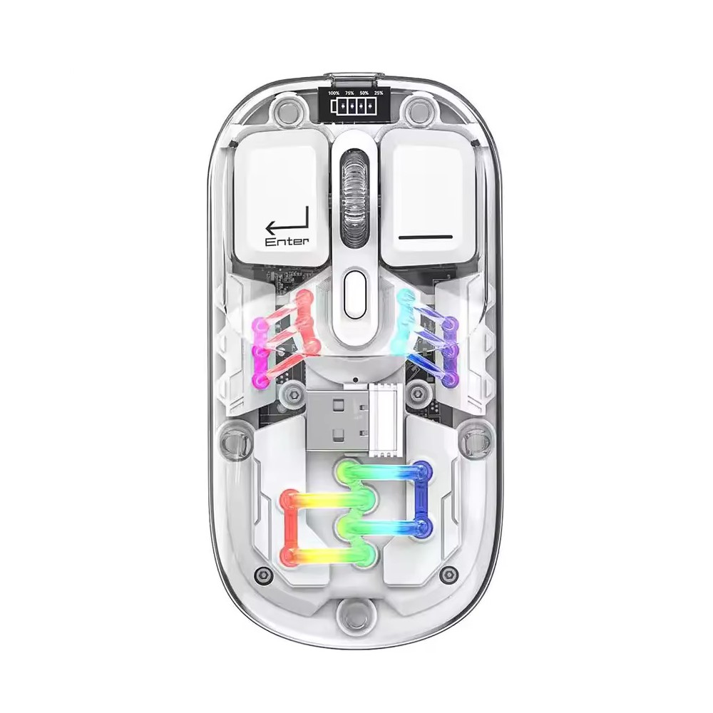 ScHitec M379 Çift Bağlantılı Bluetooth Kablosuz Modlu + 2.4Gh Type-C Şarjlı Gaming Mouse Beyaz