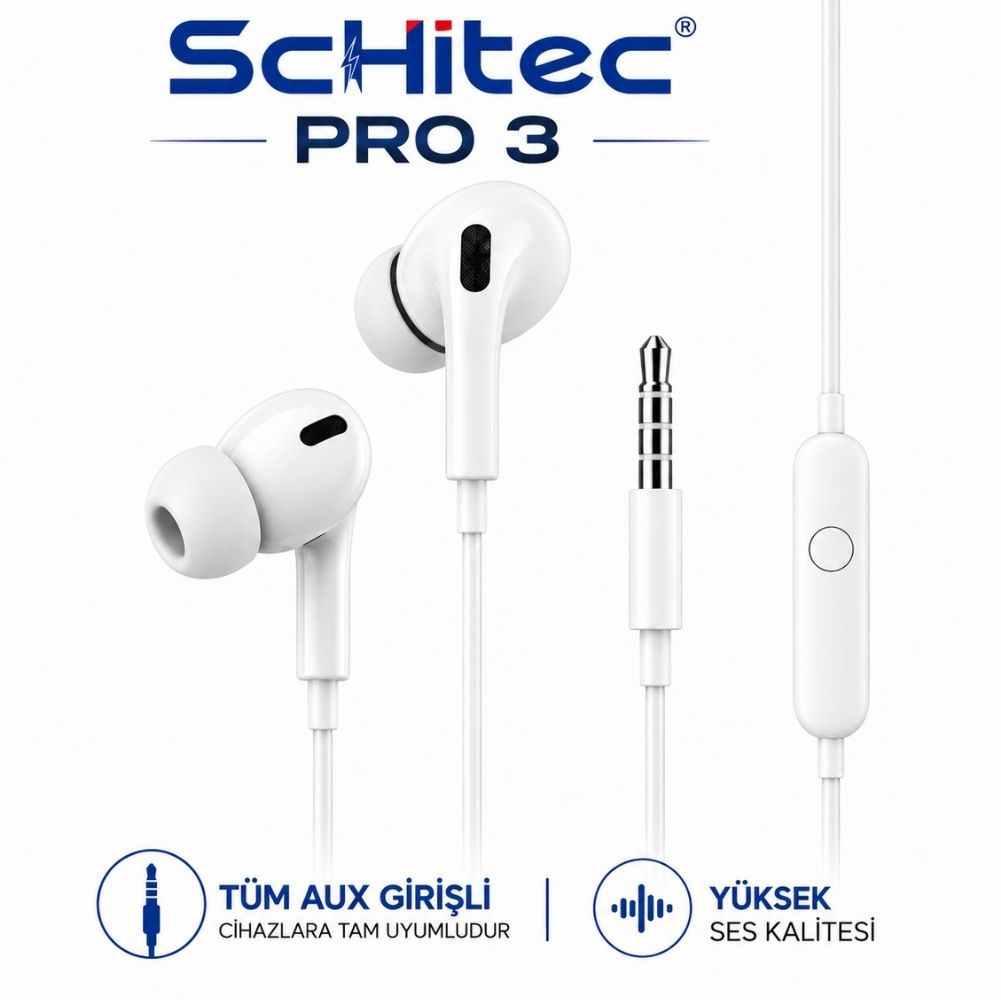 ScHitec Pro3 3.5mm Jack Girişli Mikrofonlu Kulaklık Beyaz  