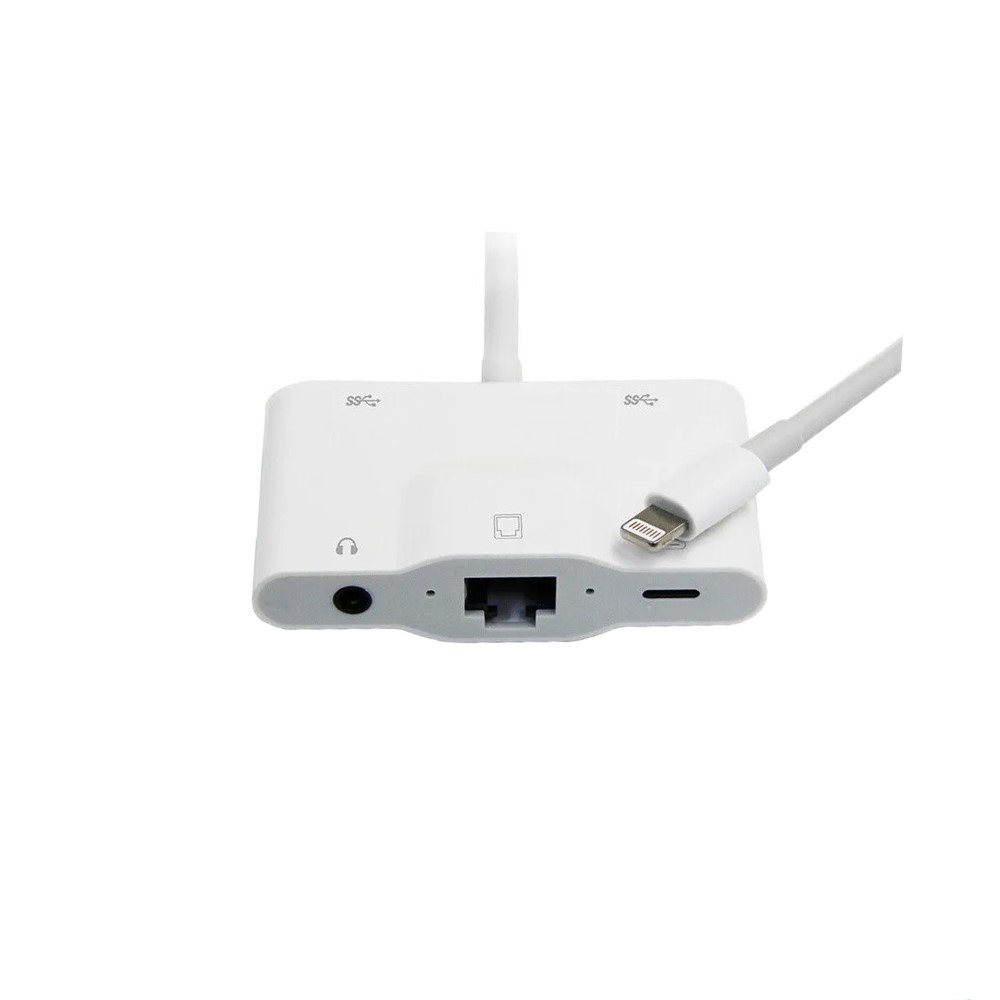 ScHitec 5in1 Lightning to Ethernet RJ45 2xUsbA Şarj Kulaklık Girişli Dönüştürücü Adaptör