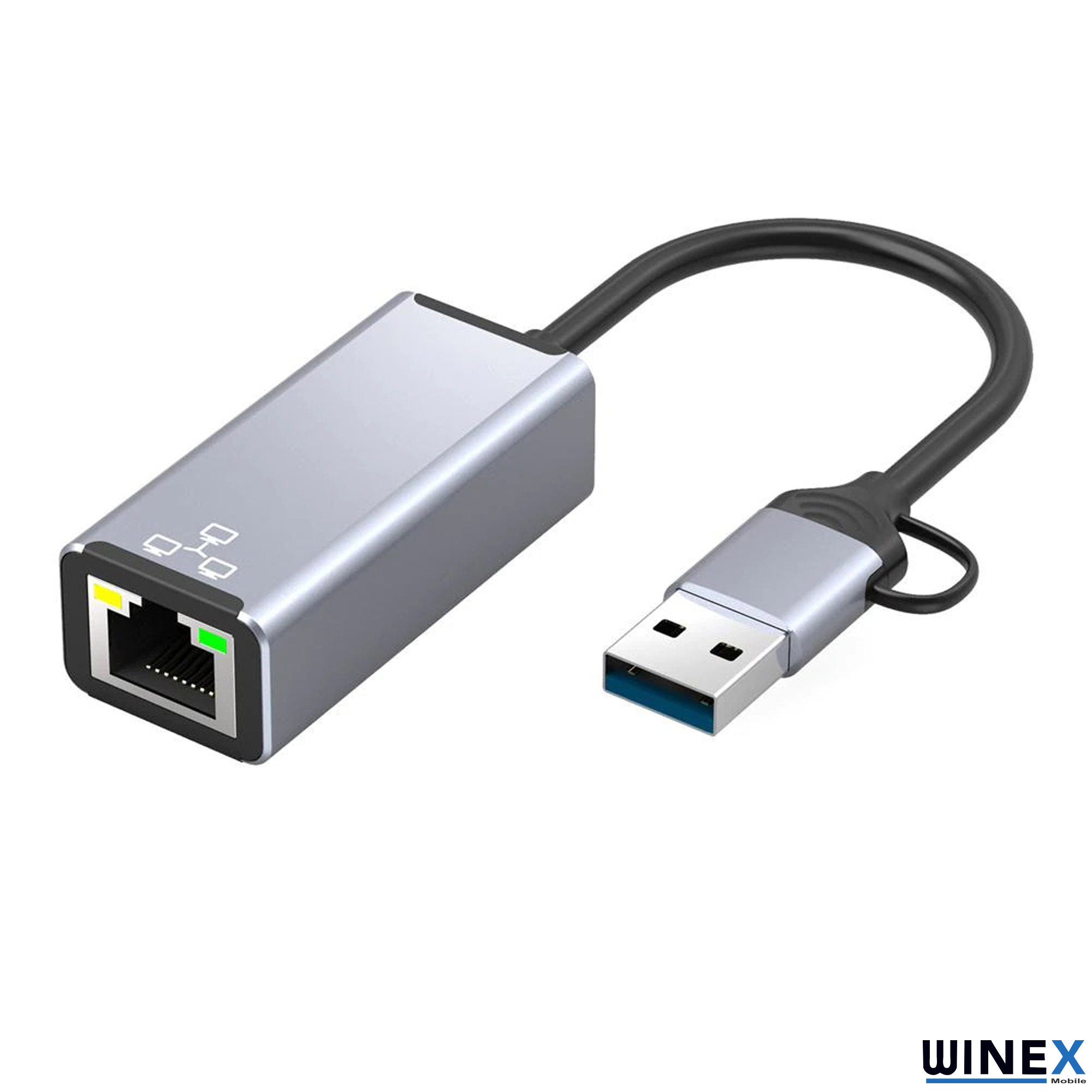 Winex 2in1 USB ve Type-C to  RJ45 Ethernet Adaptörü HC72S