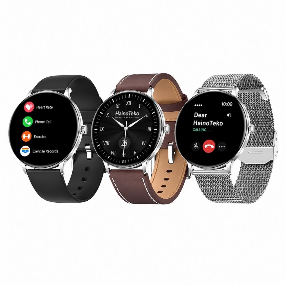 HainoTeko-27 Waterproof Akıllı Saat AMOLED Ekran Bluetooth Arama 3 Kordon Set Gümüş